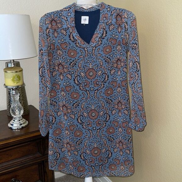 CAbi Provincial Blue & Brown Boho Print Tunic Style Dress Style 3295 XXS - Picture 2 of 4